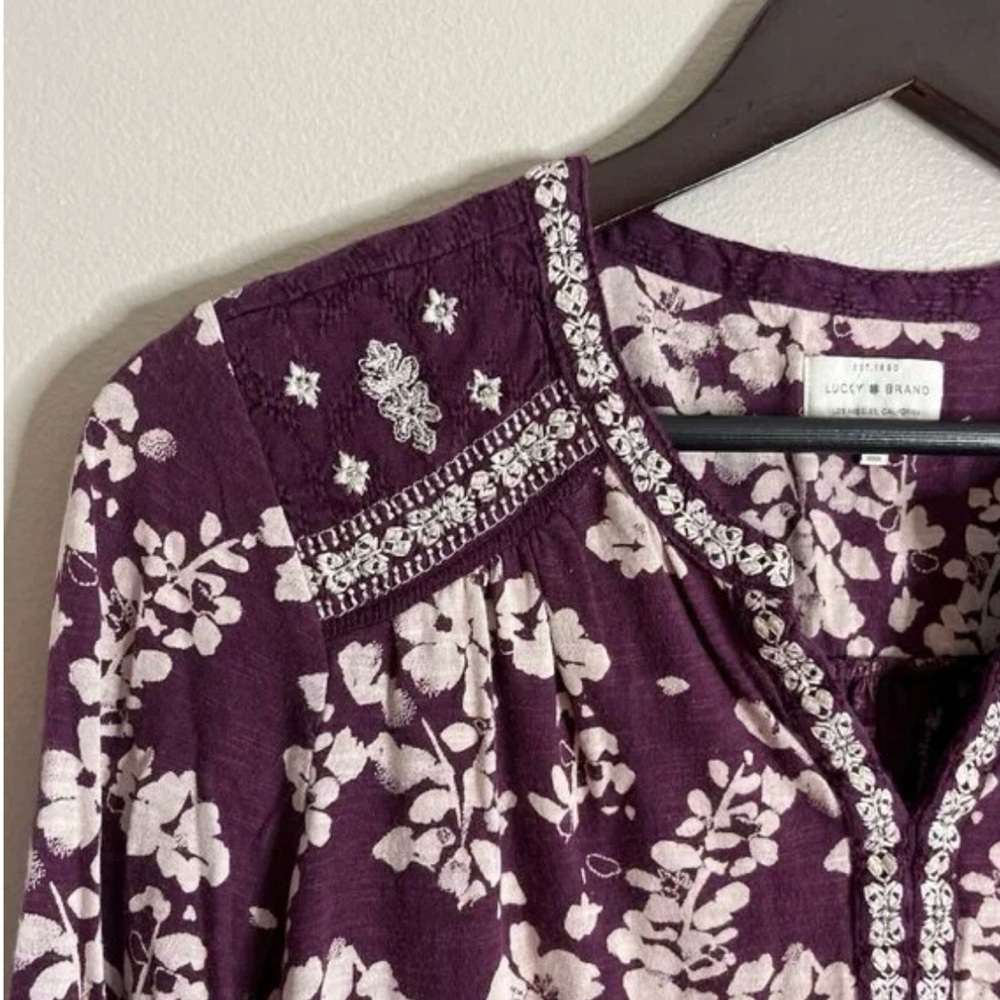 Lucky Purple Floral Blouse with Embroidery Lucky Brand Size S